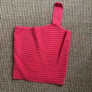 Red cable knit superDown one strap crop top